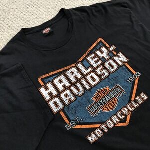 Harley Davidson Capitol Lansing MI Graphic T-Shirt Mens Black Short Sleeve